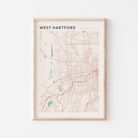 West Hartford Connecticut Minimalist City Street Map Poster Boho Wall Decor
