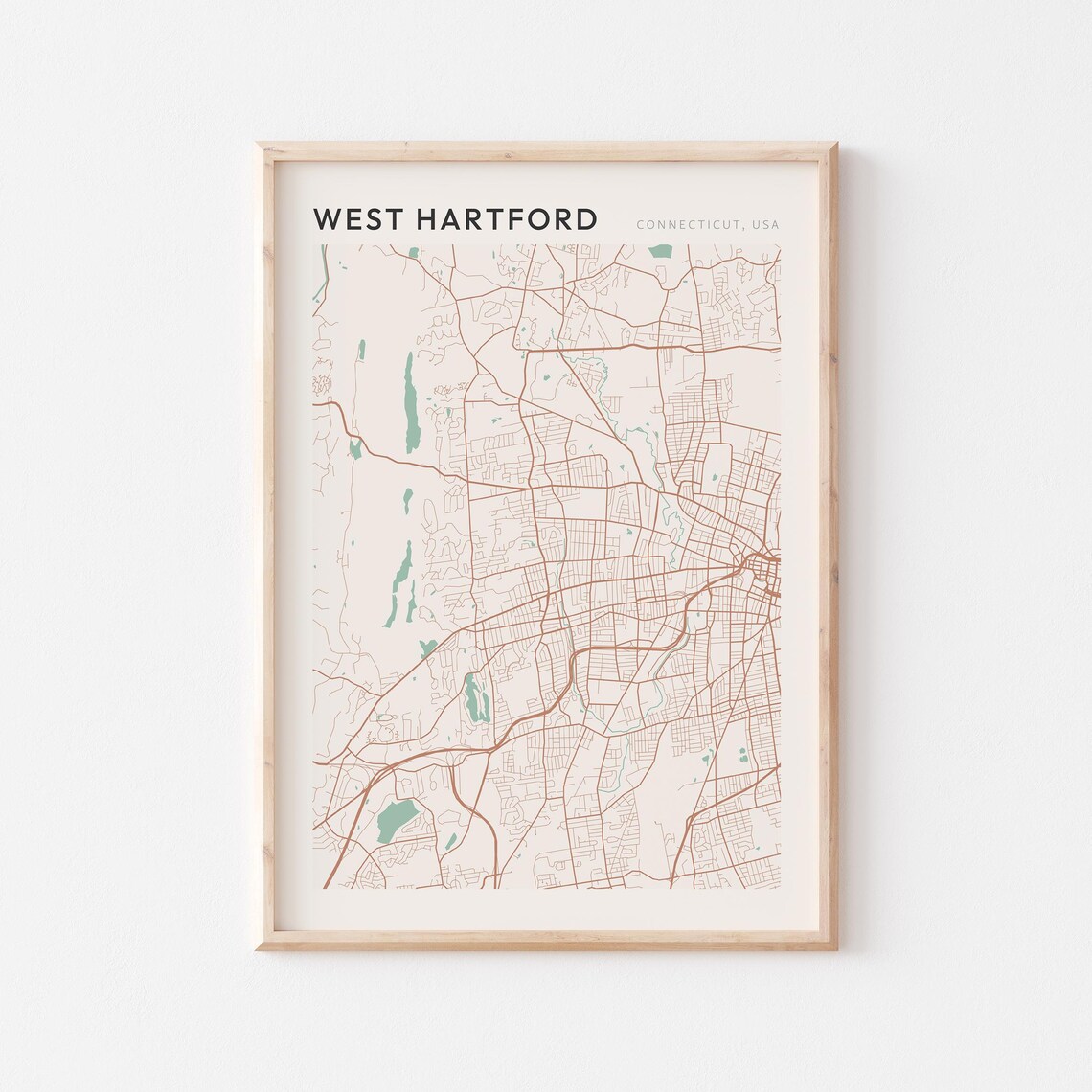 West Hartford Connecticut Minimalist City Street Map Poster Boho Wall Decor