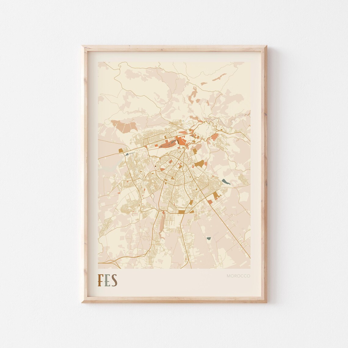 Fes Map Poster Print Wall Art Morocco Africa Travel Gift Boho Decor