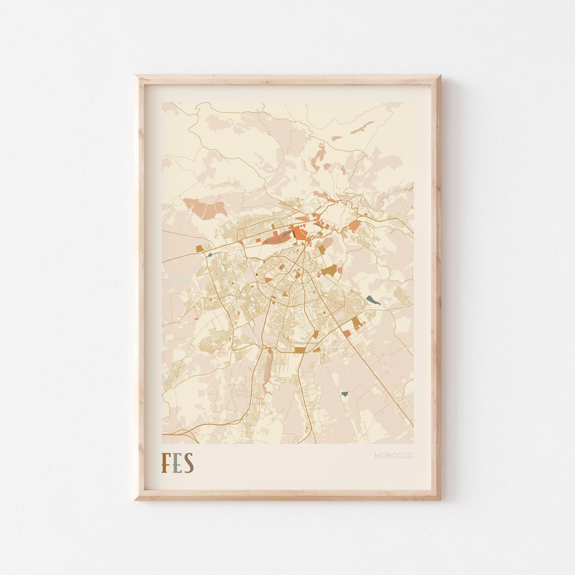 Fes Morocco Africa Minimalist City Street Map Poster Travel Decor