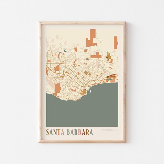 Santa Barbara California Colorful City Map Poster With Warm Vintage Style