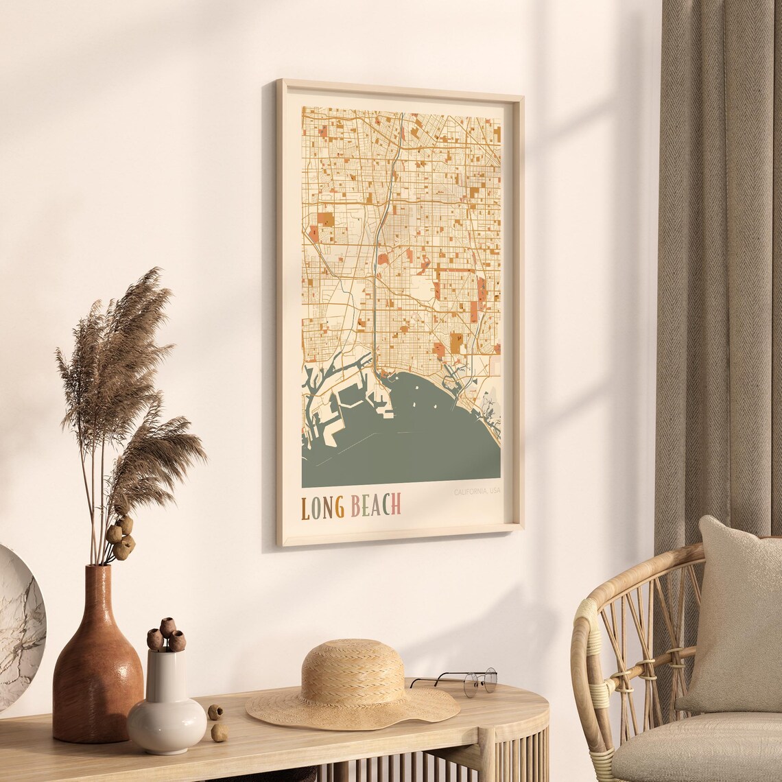 Long Beach California Warm Earth Tone City Street Map Art Decor Poster - Image 3
