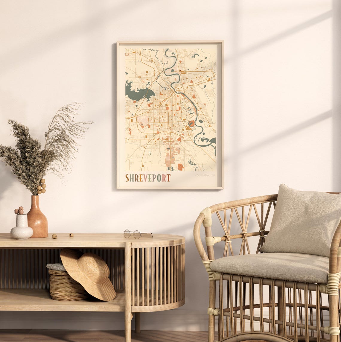 Shreveport Louisiana Modern Terracotta City Street Map Art Poster - Image 2