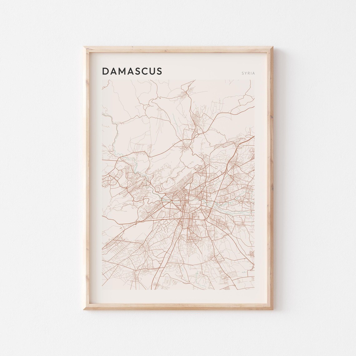 Damascus Syria City Map Poster Minimalist Scandi Style Travel Decor Gift