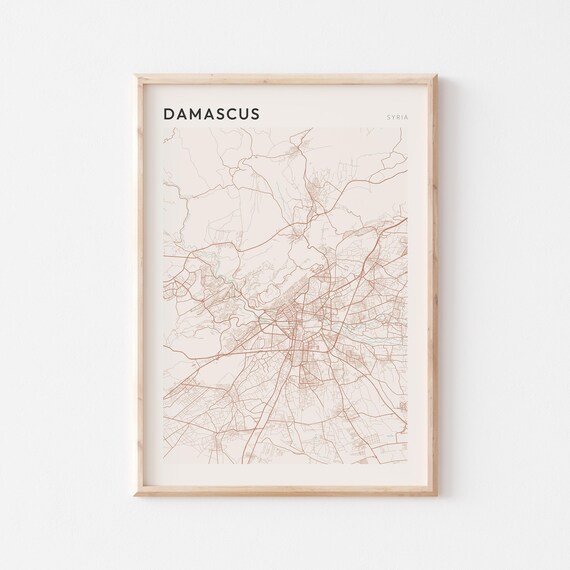 Damascus Map Poster Print Wall Art Syria Travel Gift Scandi