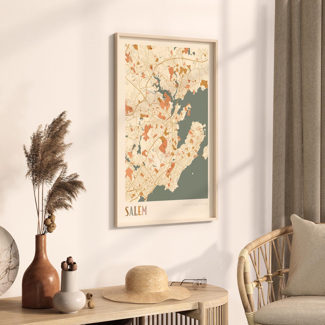 Salem Massachusetts Scandinavian Boho City Map Wall Decor Poster - Image 3