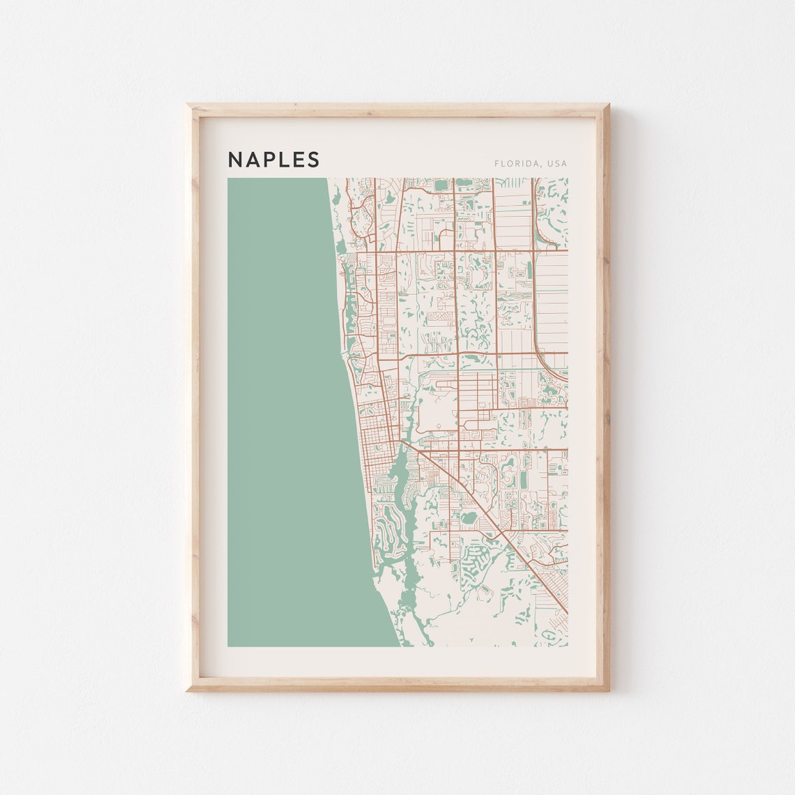 Naples Florida Modern Farmhouse City Map Poster for Modern Home Decor