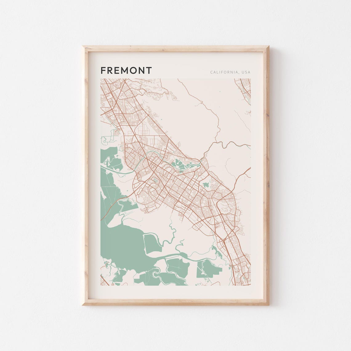 Fremont California Minimalist Street Map Poster in Blush and Sage