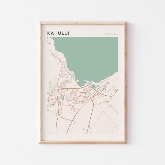 Kahului Hawaii Minimalist Coastal City Map Poster Boho Wall Decor