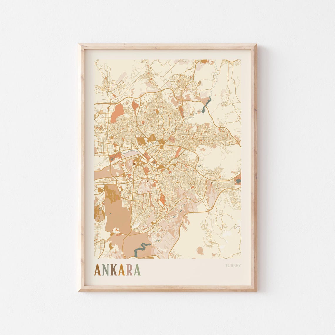 Ankara City Map Retro Beige Turkey Travel Gift Art Decor Poster