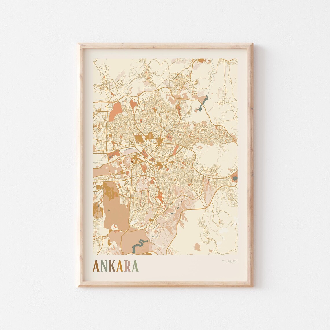 Ankara Map Poster Print Wall Art Turkey Travel Gift Boho