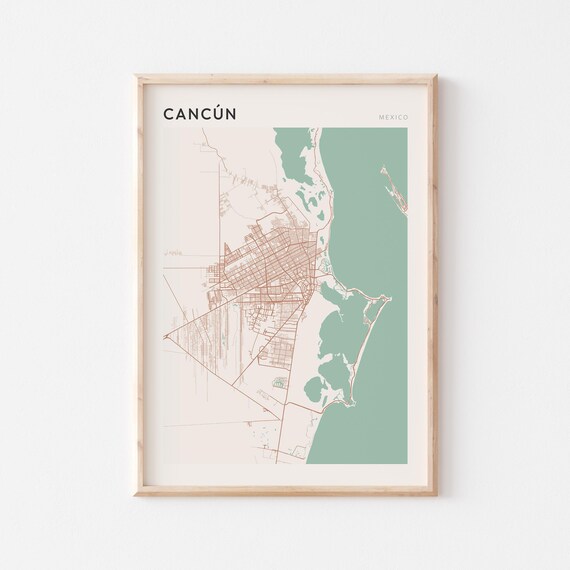 Cancun Map Poster Print Wall Art Mexico Travel Gift Farmhouse Decor