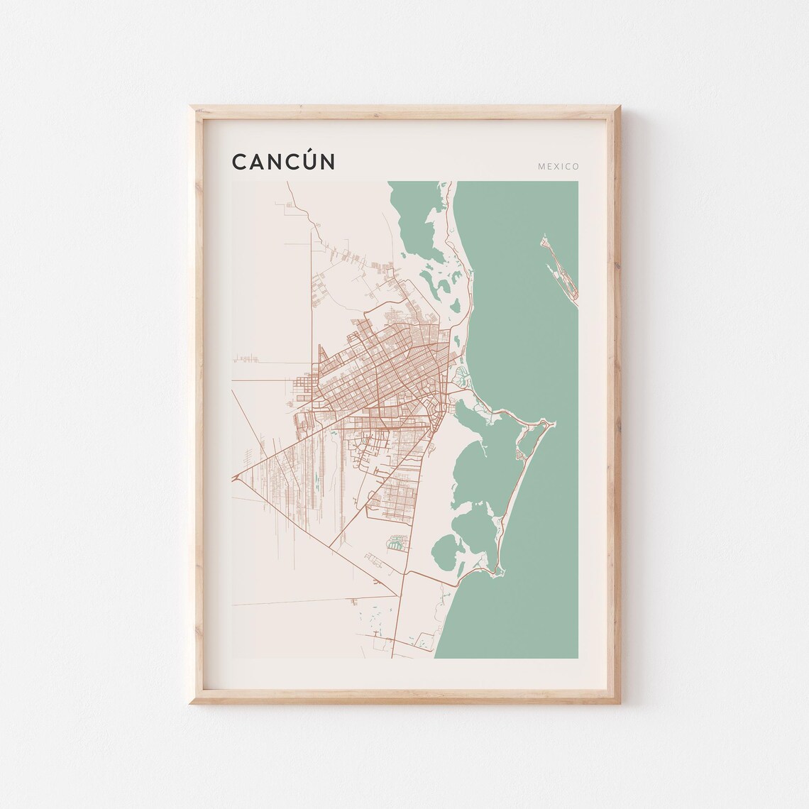 Cancun Map Poster Print Wall Art Mexico Travel Gift Farmhouse Decor