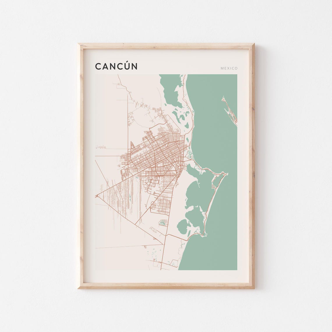 Cancun Mexico Minimalist Coastal City Map Teal Caribbean Poster