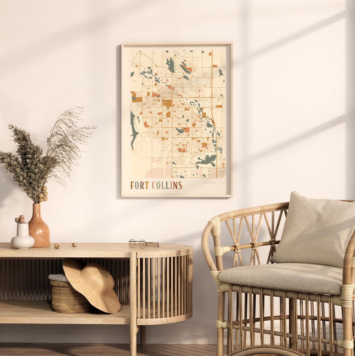 Fort Collins Colorado Modern Block Style City Map Wall Decor Poster - Image 2