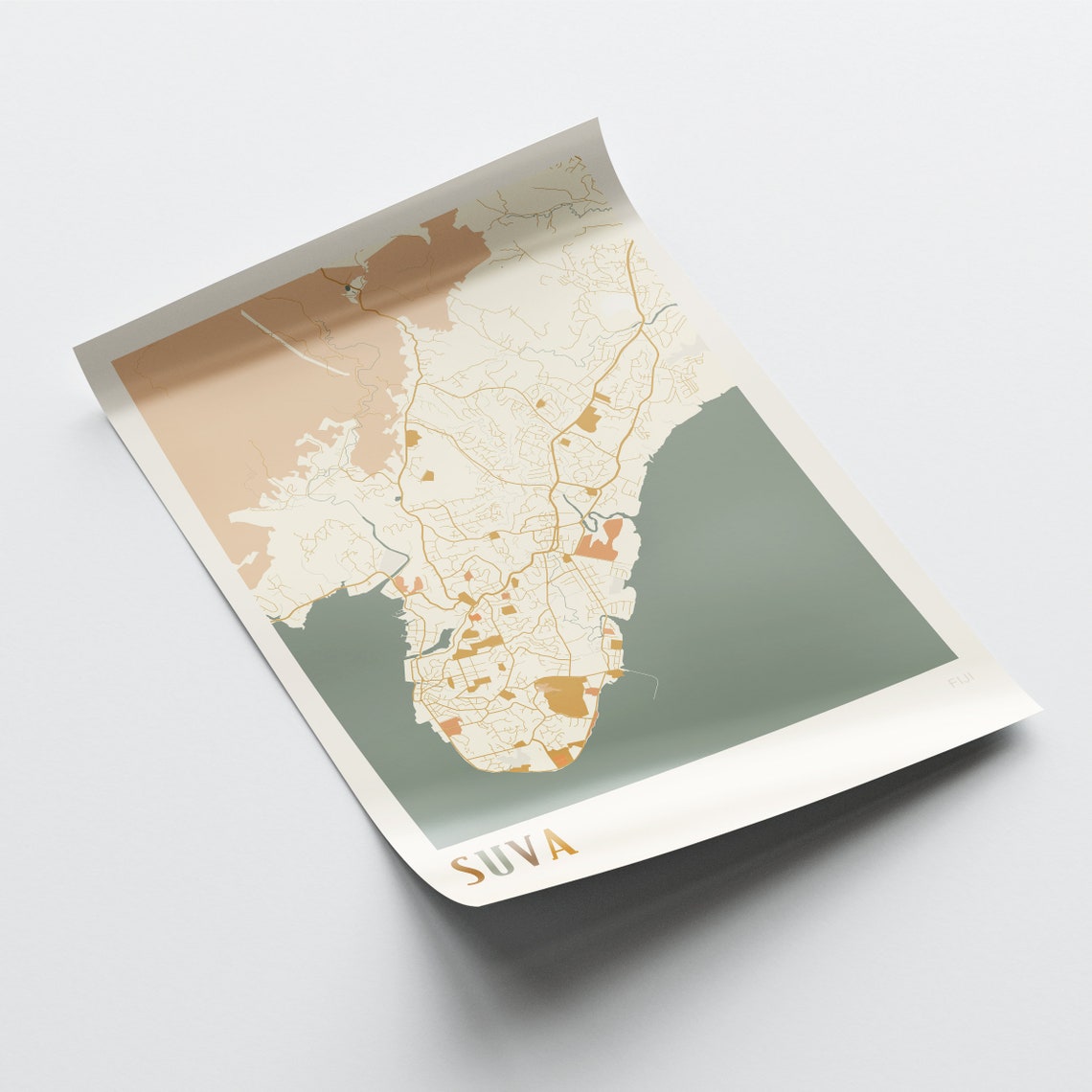 Suva Fiji Retro City Map Poster Pacific Capital Harbour Coastline - Image 2