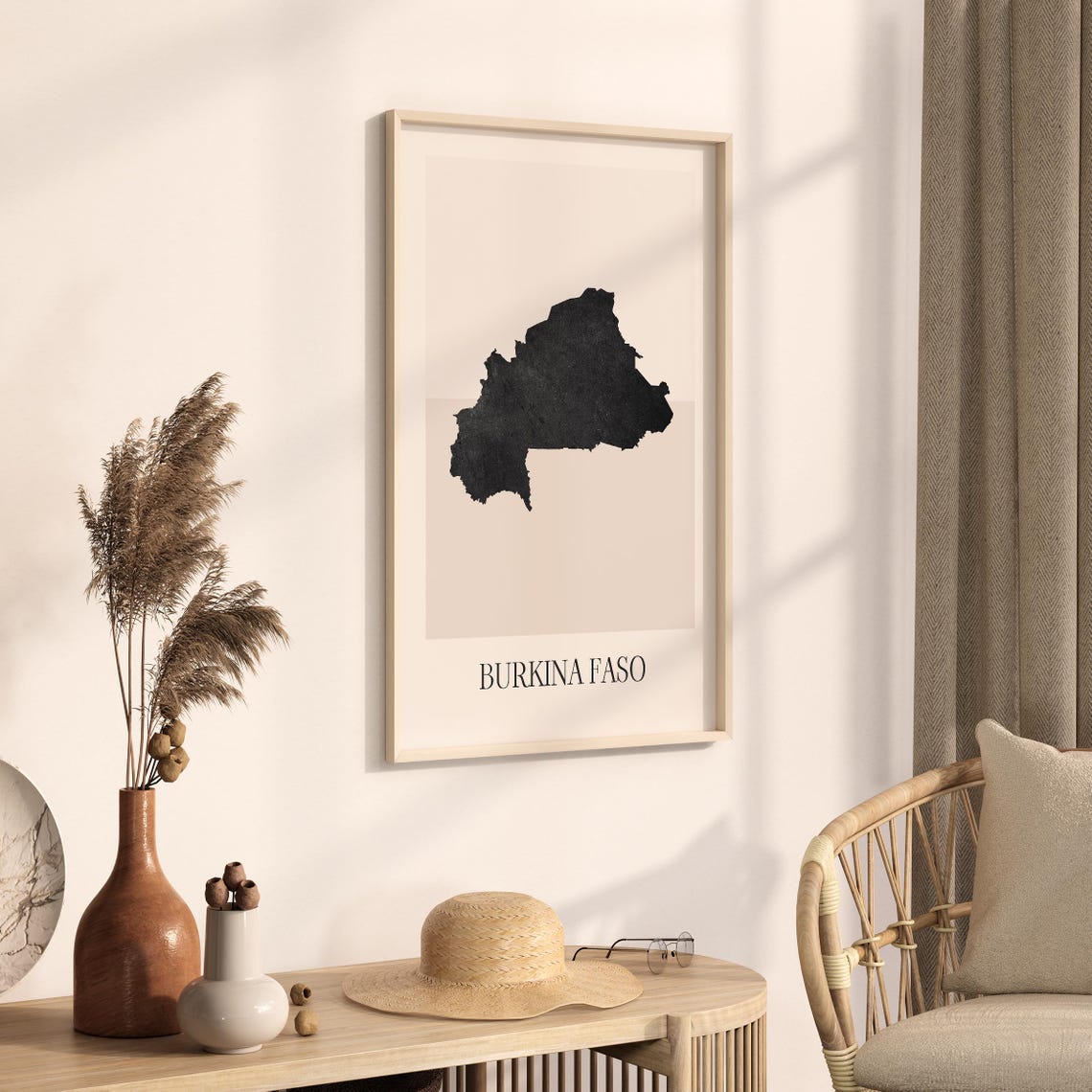 Burkina Faso Boho Minimalist Black Country Silhouette Map Art Poster - Image 3