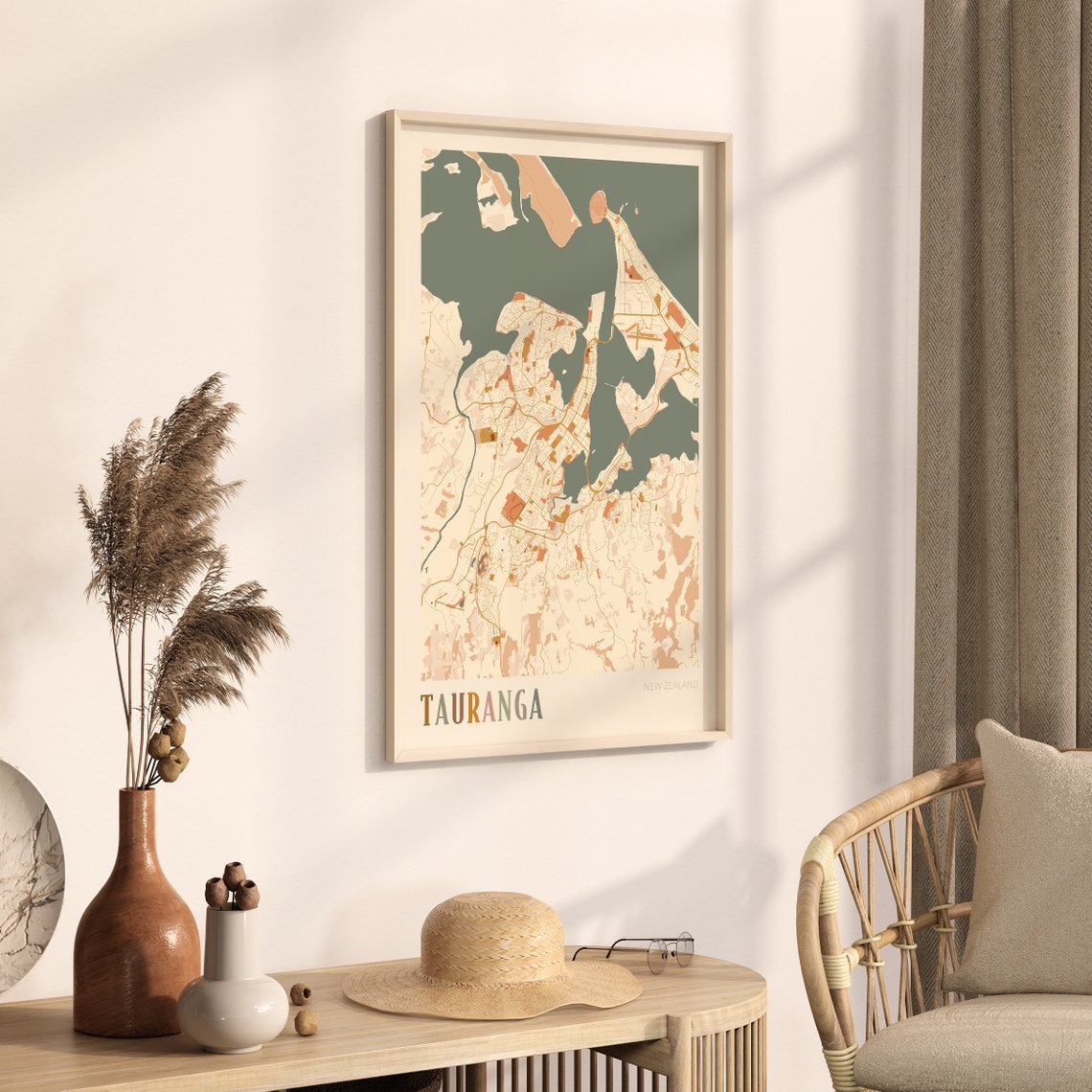 Tauranga New Zealand Boho Style Coastal Harbor City Map Poster - Image 3
