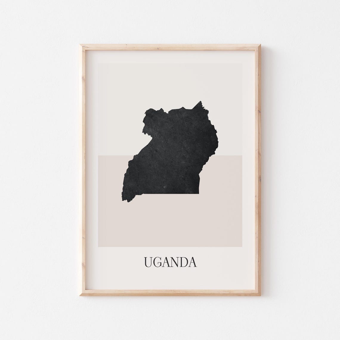 Uganda Country Map Minimalist Black Beige Boho Home Decor Poster