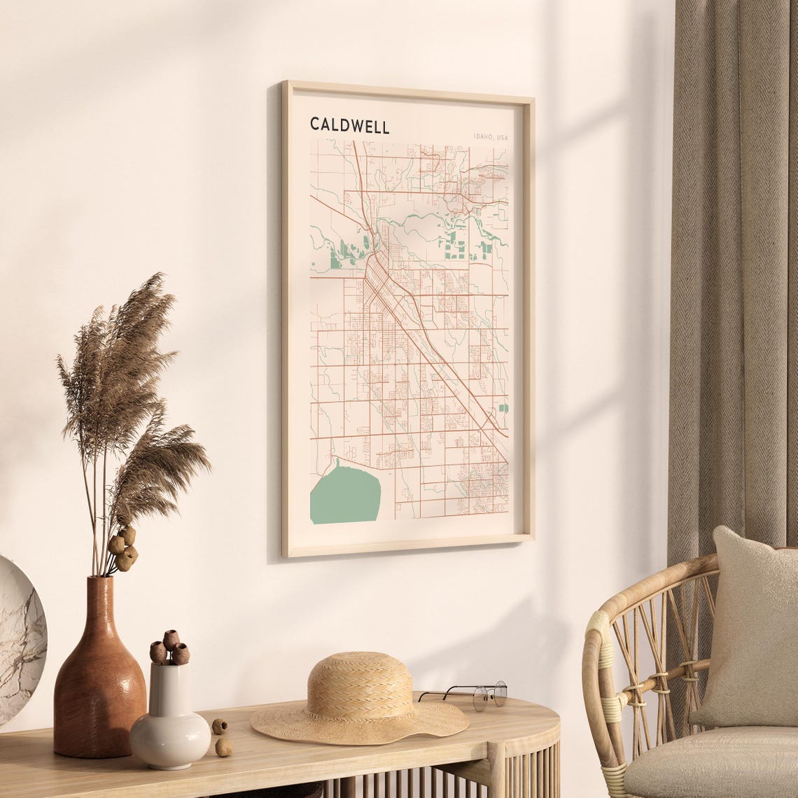 Caldwell Idaho Minimalist Terracotta Street Line Art Map Poster - Image 3