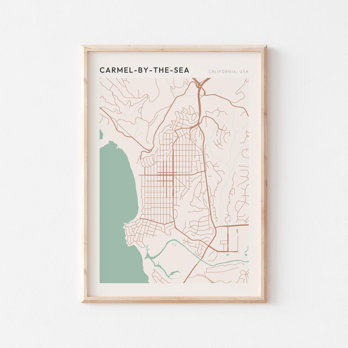 Carmel-by-the-Sea California Minimalist Terracotta Line Map Poster