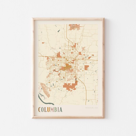 Columbia Missouri Street Map Poster with Colorful Multicolor Typography