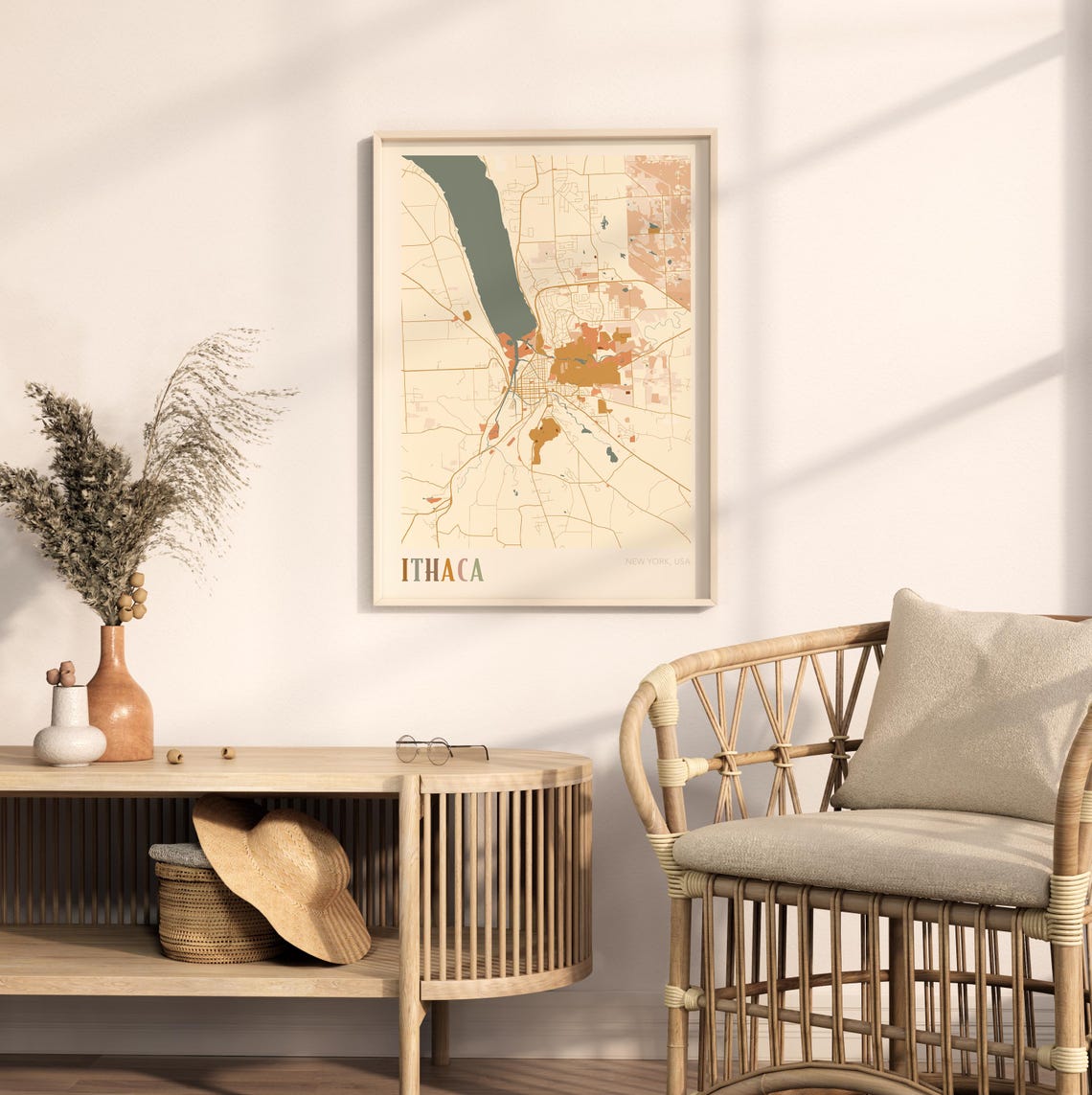 Ithaca New York Vintage Boho Style City Street Map Art Poster - Image 2