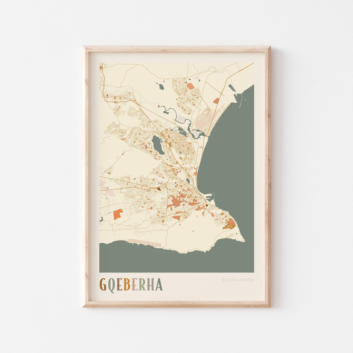 Gqeberha Map Poster Print Wall Art South Africa Travel Gift Boho Decor