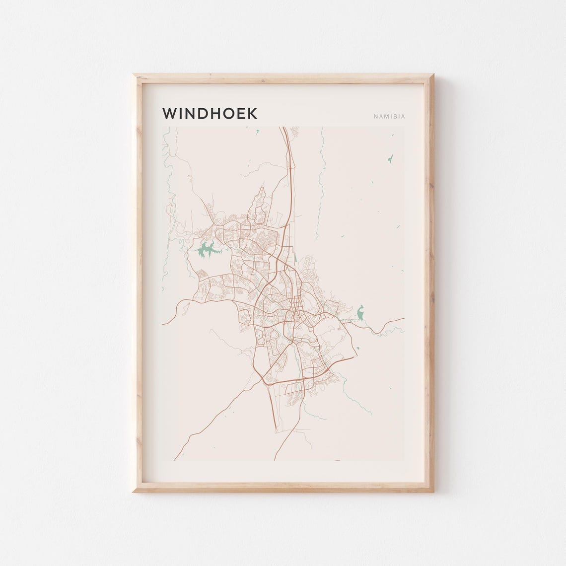 Windhoek Namibia Minimalist Street Map Poster Soft Beige Neutral Decor