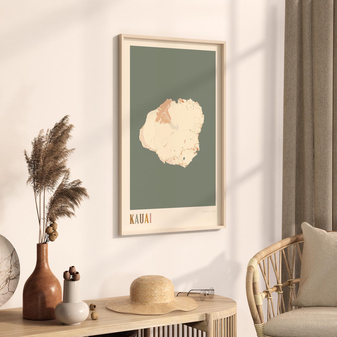 Kauai Hawaii Colorful Retro Island Map Poster Boho Wall Decor - Image 3