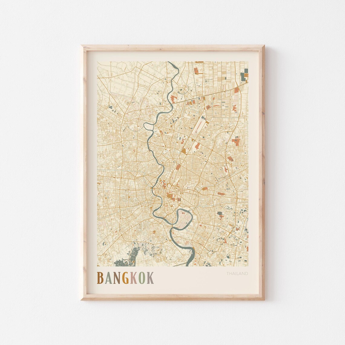 Bangkok Map Poster Print Wall Art Thailand Travel Gift Boho