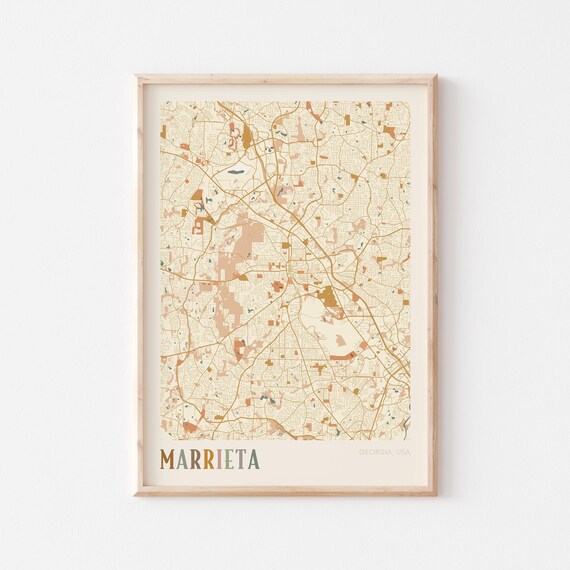 Marietta Georgia Colorful Modern Boho City Street Map Decor Poster