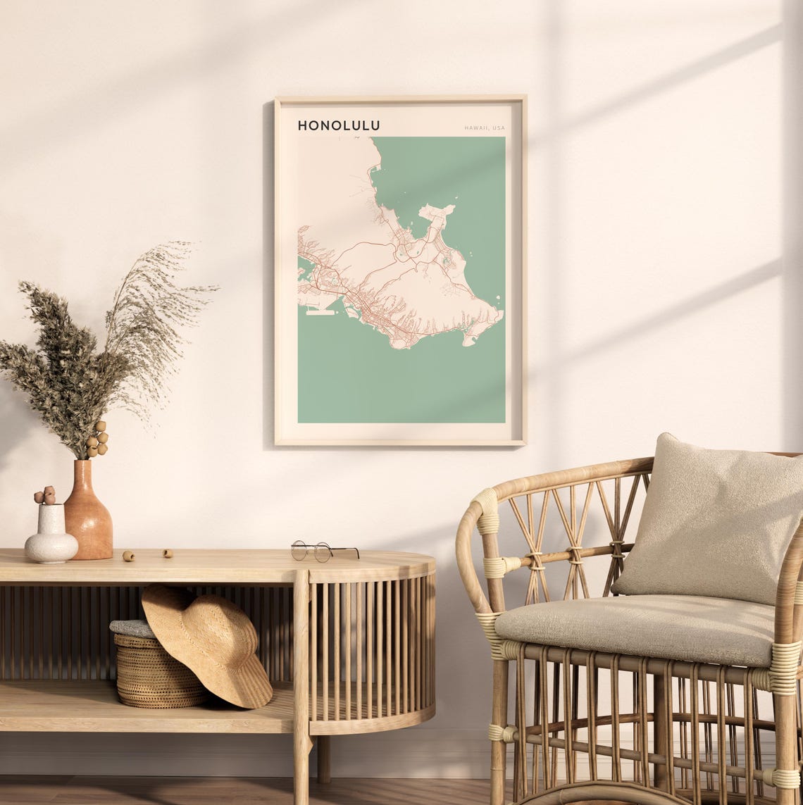 Honolulu Hawaii Minimalist Island Map Poster Boho Wall Decor - Image 2