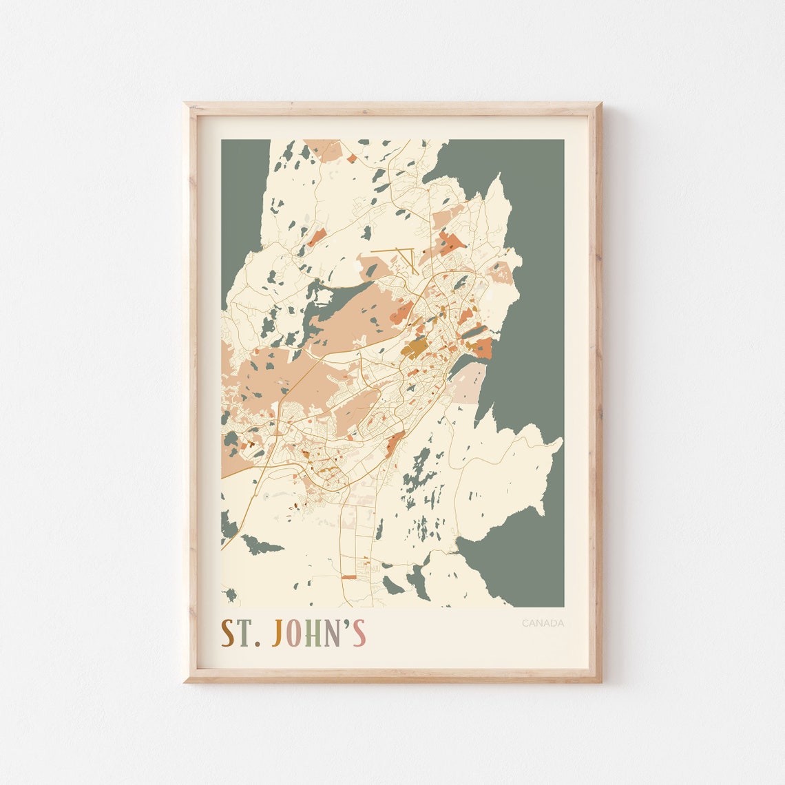 St. John's Canada Minimalist Street Map Poster in Boho Neutral Tones
