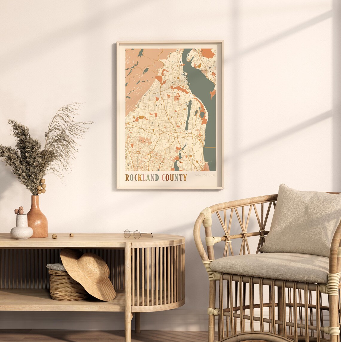 Rockland County New York USA Warm Vintage Beige City Street Map Art Poster - Image 2