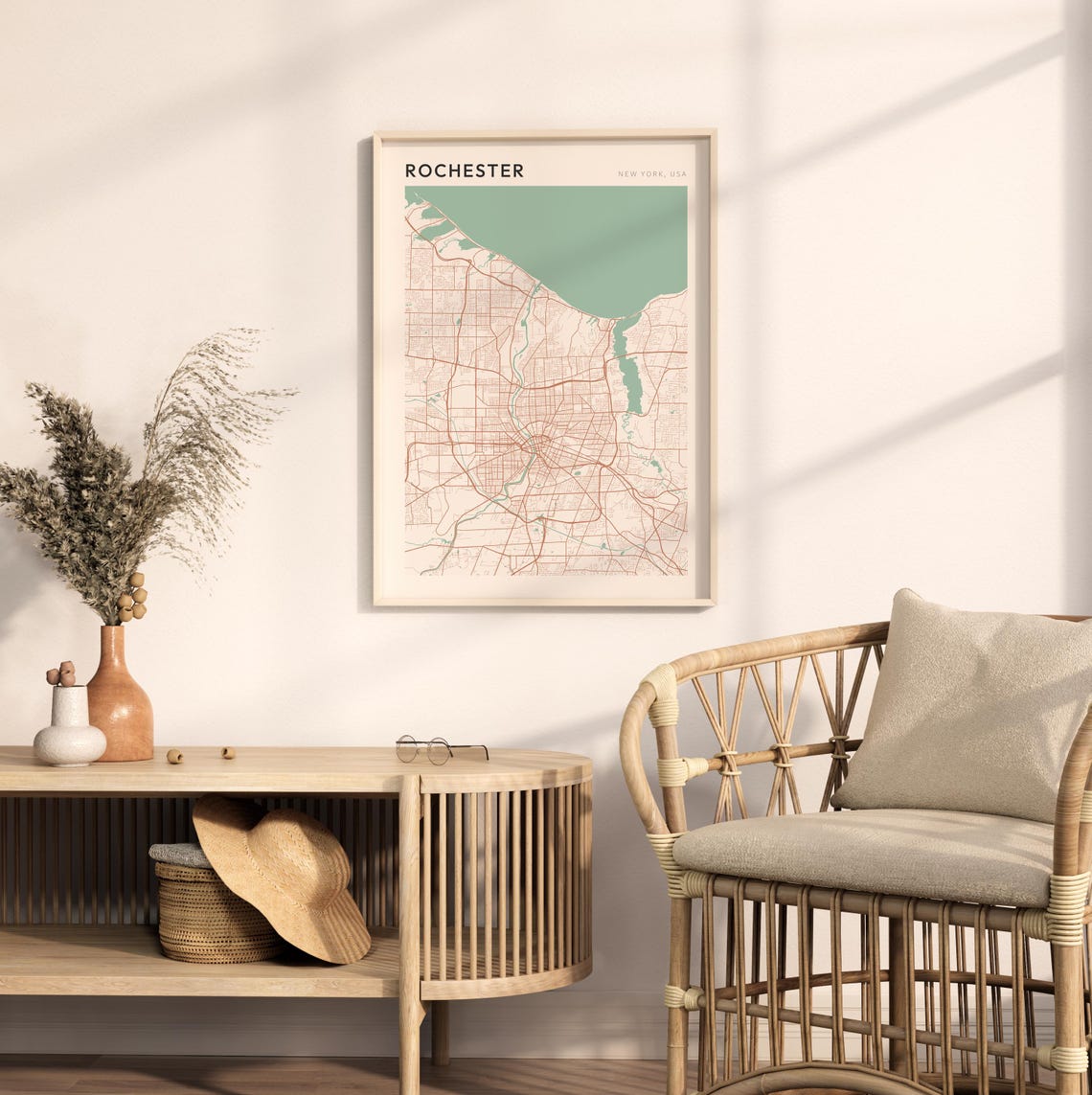 Rochester New York USA Modern Beige Minimal City Street Map Poster - Image 2