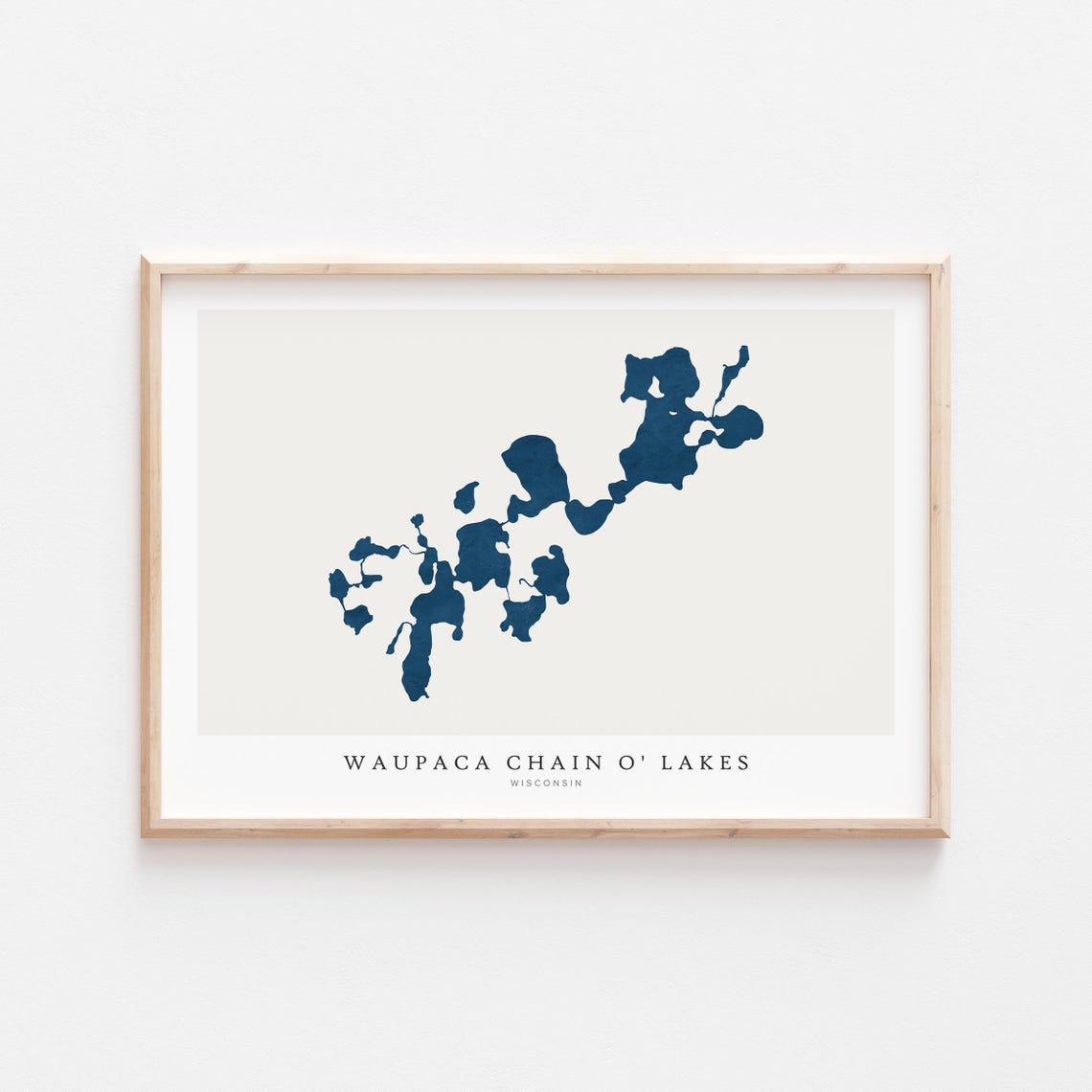 Waupaca Chain O Lakes Wisconsin Map Silhouette Navy Art Print