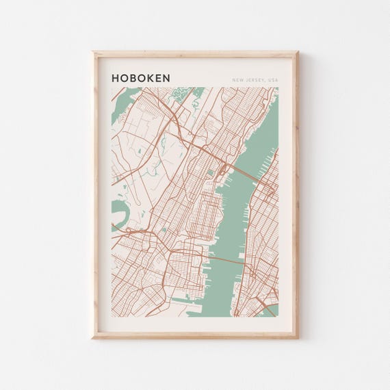Hoboken Map Travel Poster, Minimalist New Jersey Print
