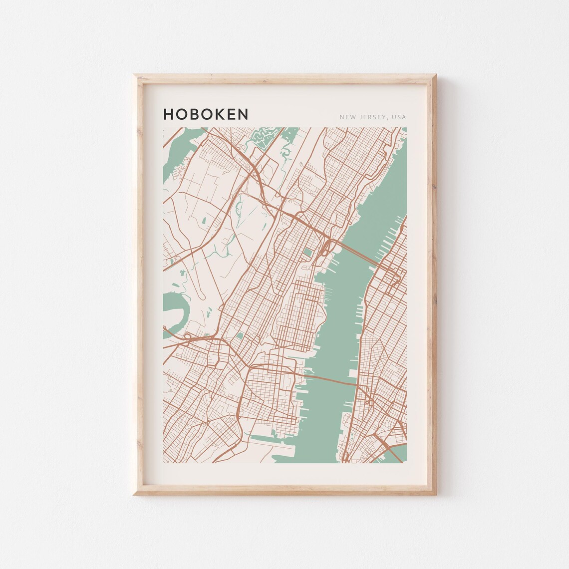 Hoboken Map Travel Poster, Minimalist New Jersey Print