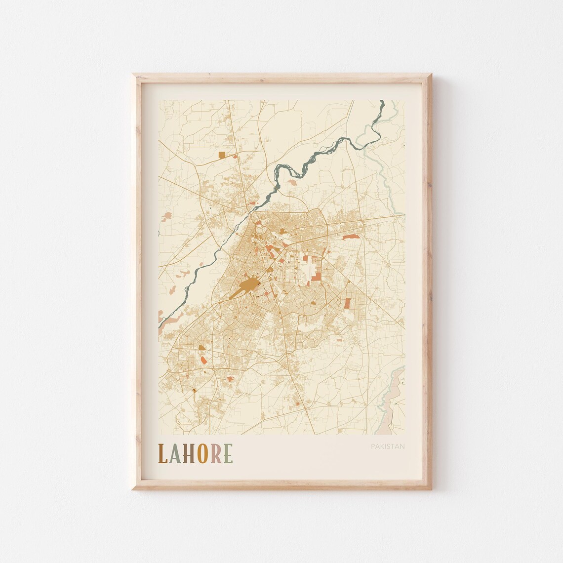 Lahore Map Poster Print Wall Art Pakistan Travel Gift Boho