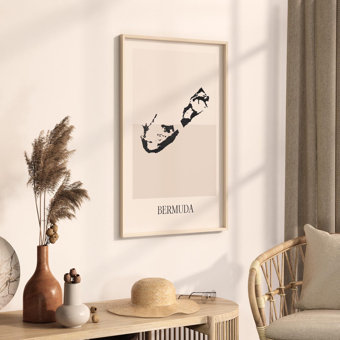 Bermuda Boho Minimalist Black Country Silhouette Map Art Poster - Image 3