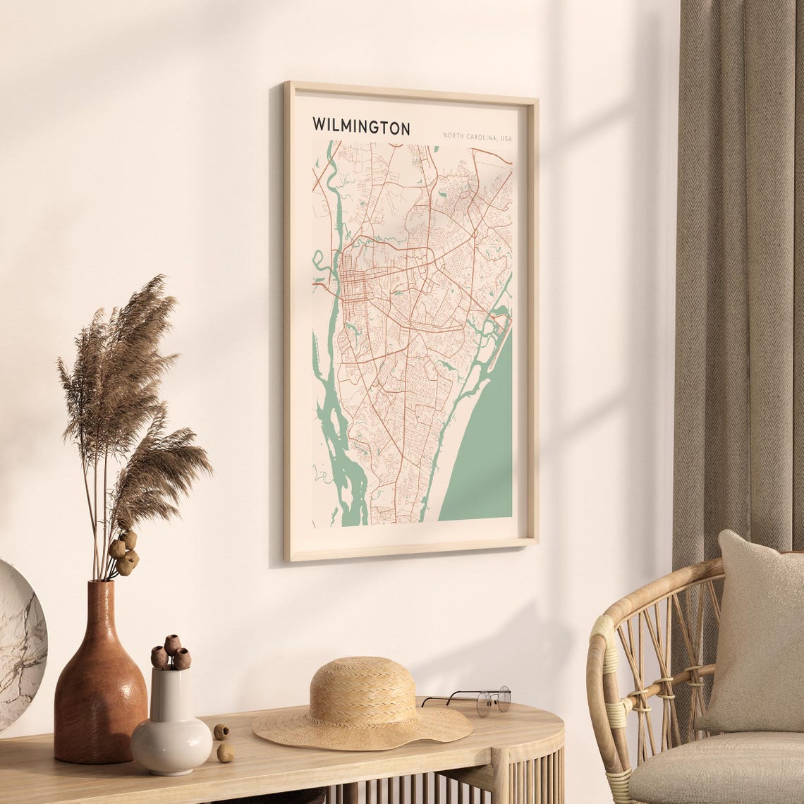 Wilmington North Carolina Minimalist Line Art Coastal Map Poster - Image 3