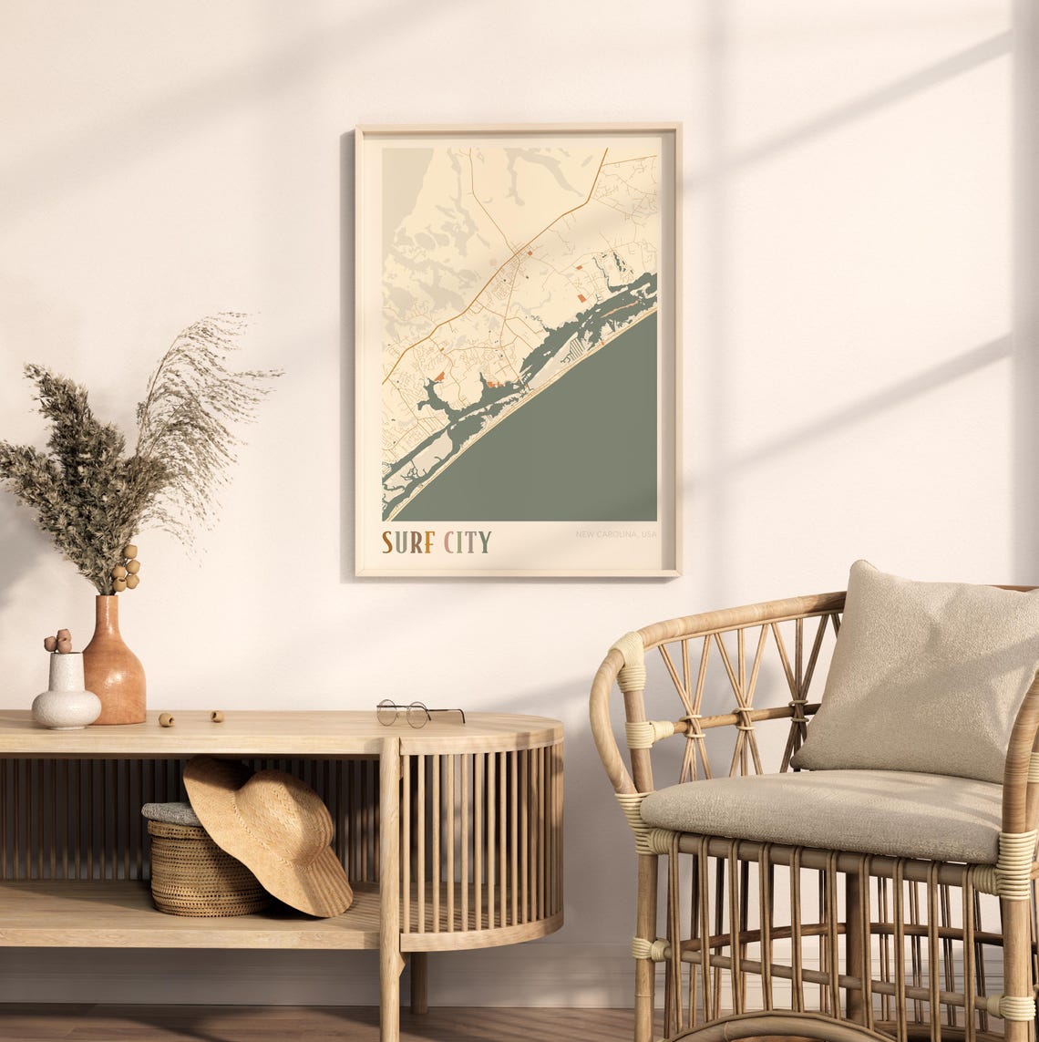 Surf City North Carolina Vintage Beach Town Boho Street Map Poster - Image 2