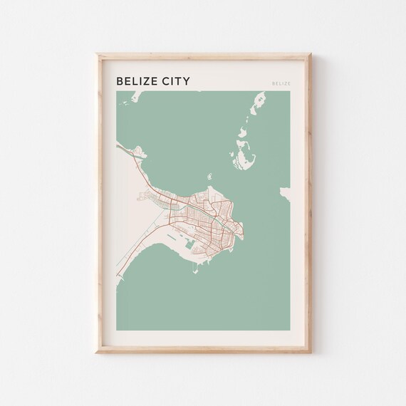 Belize City Map Poster Print Wall Art Travel Gift Farmhouse Decor