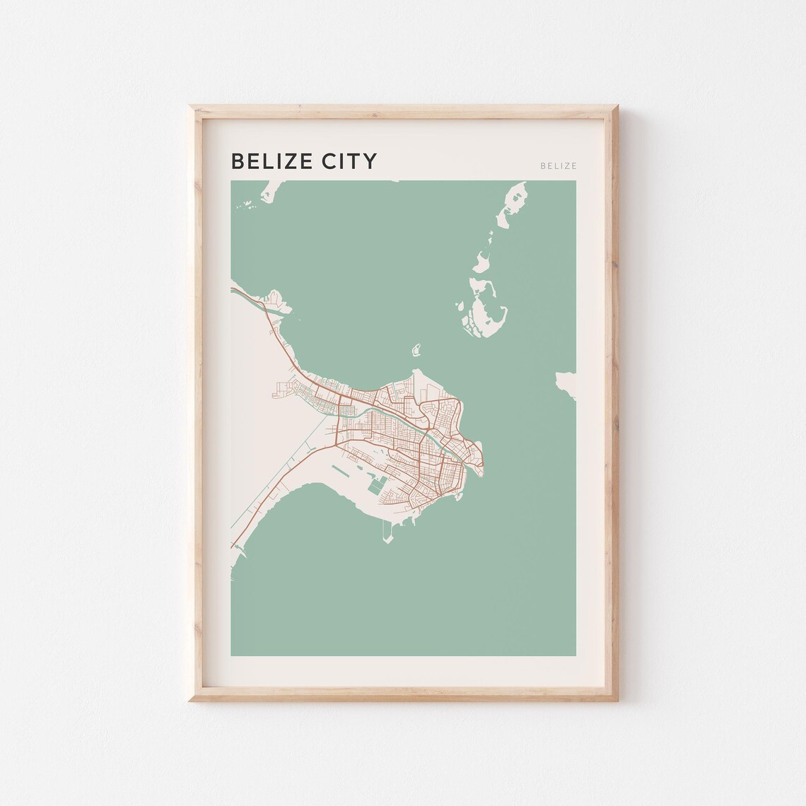 Belize City Map Poster Print Wall Art Travel Gift Farmhouse Decor