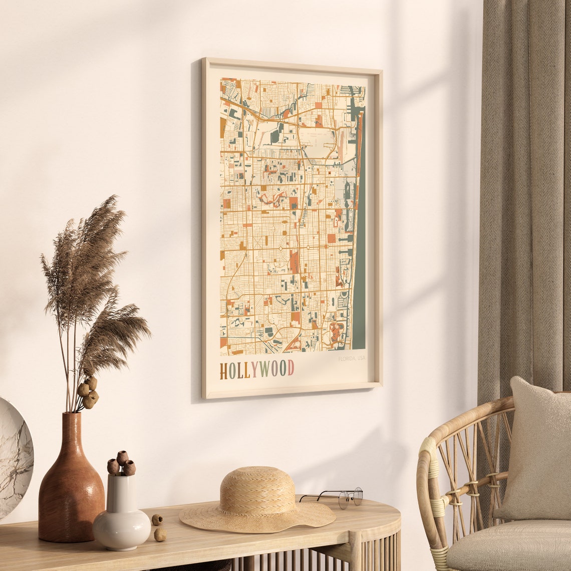 Hollywood Florida City Map Poster Warm Retro Street Map Home Decor - Image 3