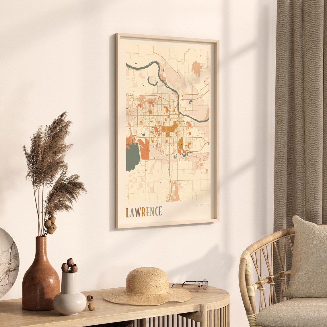 Lawrence Kansas City Map Poster Earth Tone Boho Minimalist Map Wall Decor Gift - Image 3