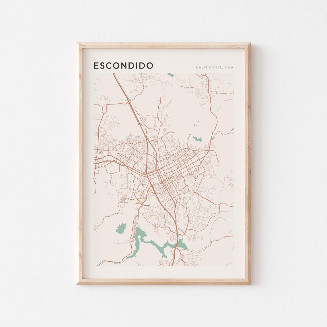 Escondido California Minimalist Street Map Poster in Blush and Sage