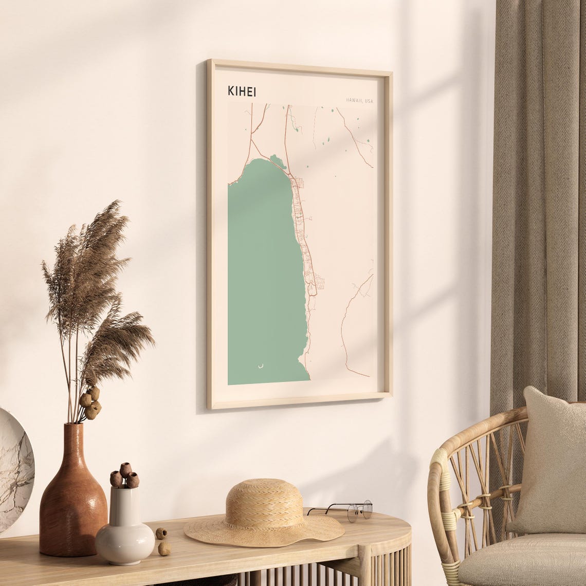 Kihei Hawaii Minimalist Coastal City Map Poster Boho Wall Decor - Image 3