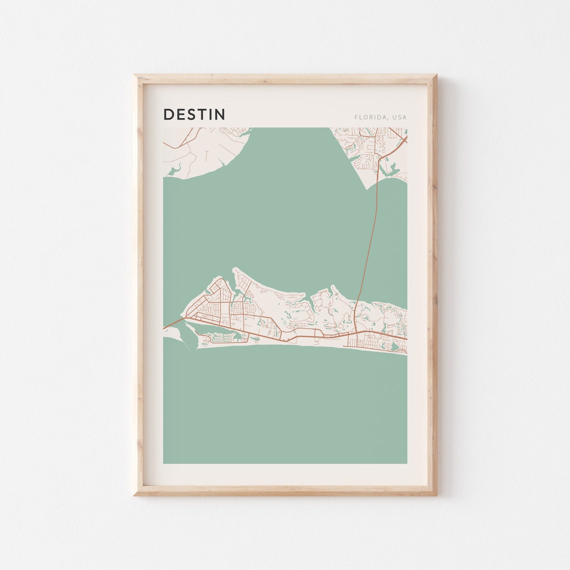 Destin Florida Map Poster Copper Line Street Map Coastal Decor
